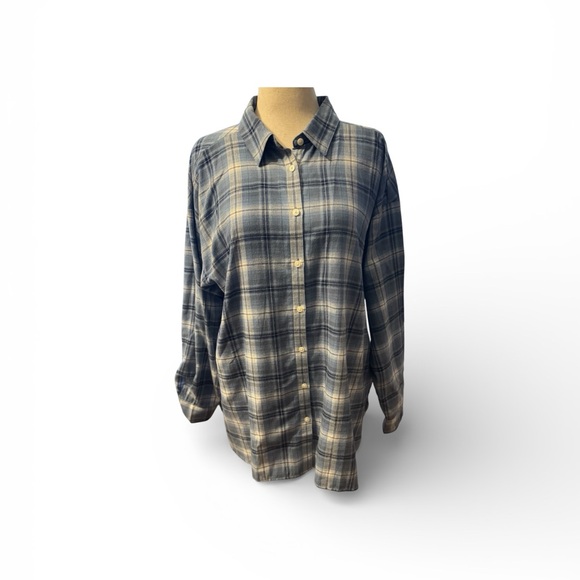 LOFT Blue/gray Lightweight Flannel Oversized Button-down Tunic, Sz XL, NWT - Picture 2 of 6